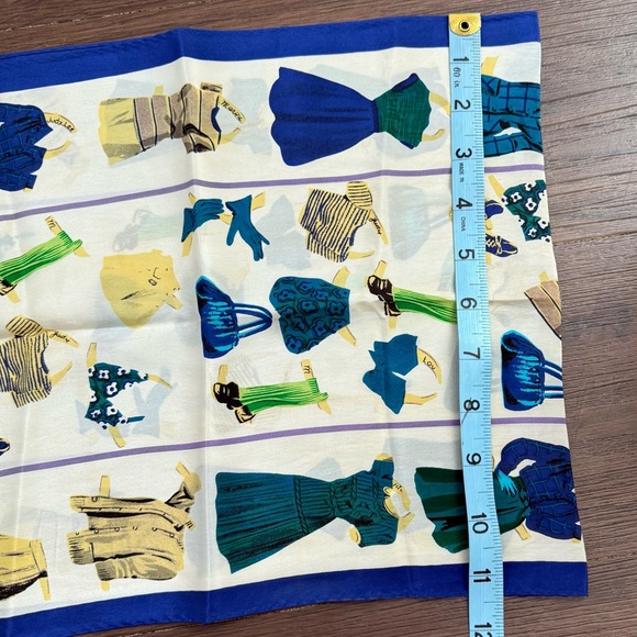 Adrienne Vittadini Vintage 100% Silk Fashion Girly Theme Blue Scarf Wrap Necktie - Picture 8 of 8